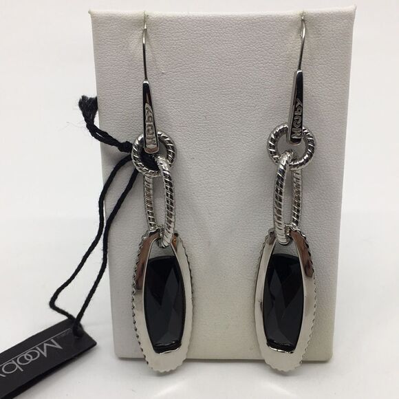 MOOBY silver tone and black drop earrings - Picture 1 of 13